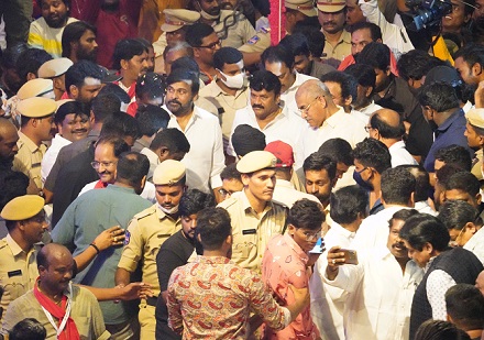 Chiranjeevi at cine workers event in Hyderabad